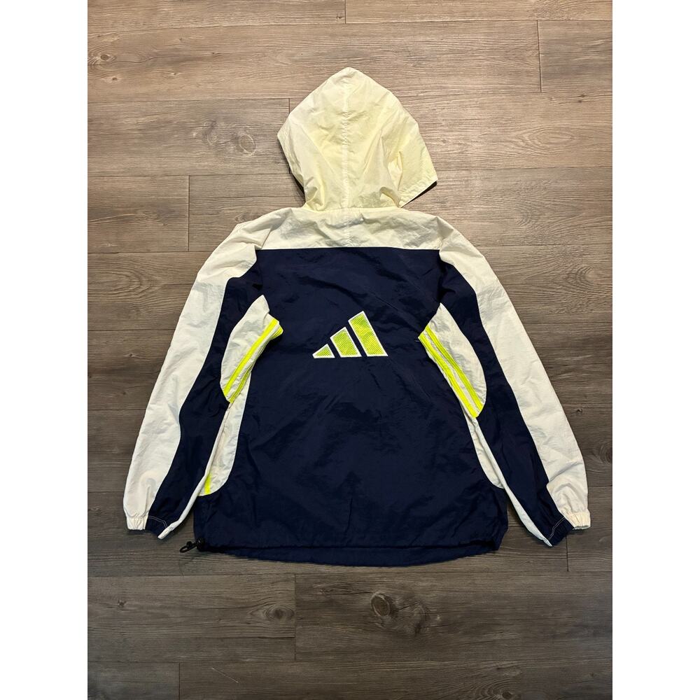 Vintage Adidas Windbreaker Jacket White Blue M Hooded Adult Zip Pullover 90s